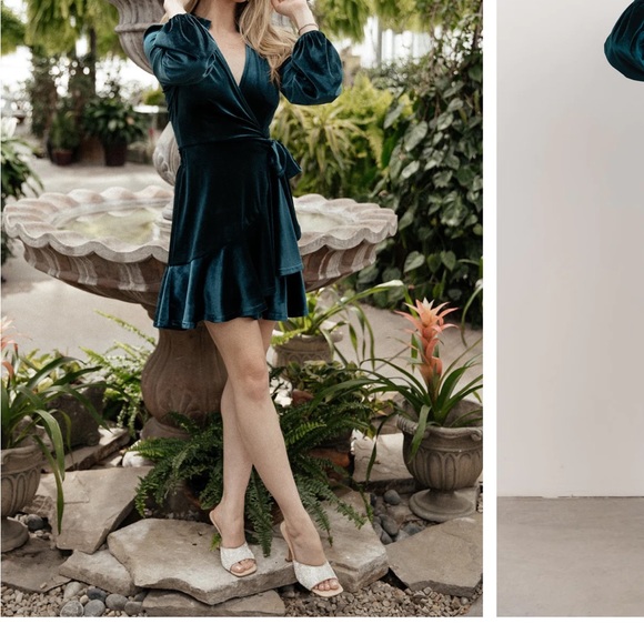 Velvet Wrap Dress- Jade - Picture 6 of 6